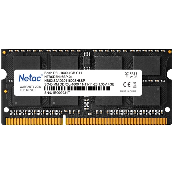 Netac NTBSD3N16SP-04, RAM 4GB, DDR3 SODIMM, 1600MHz