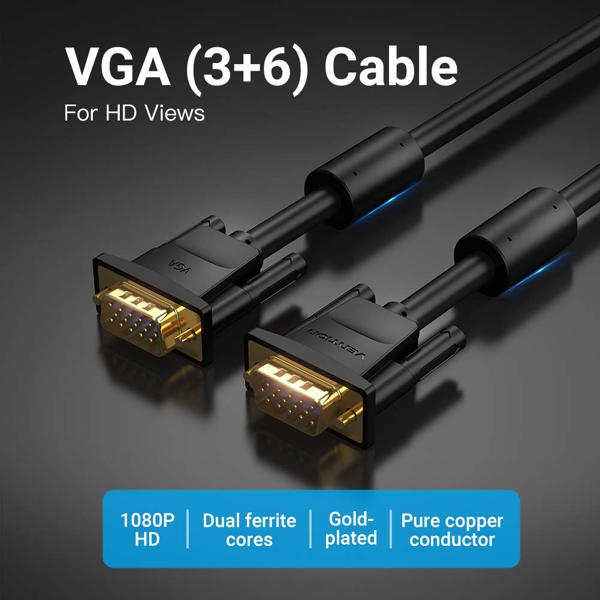 ვიდეო კაბელი Vention DAEBQ, VGA Male to Male Cable, 20m, Black