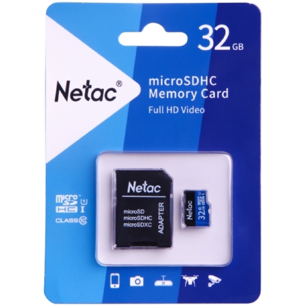 Netac NT02P500STN-032G-S, 32GB, MicroSDHC, U1, C10, Black