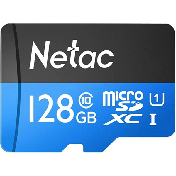 მეხსიერების ბარათი Netac NT02P500STN-128G-S, 128GB, microSDXC, C10, UHS-I, U1, Black/Blue