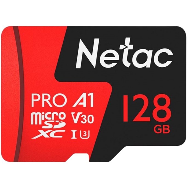 მეხსიერების ბარათი Netac NT02P500PRO-128G-S, 128GB, MicroSDXC, C10, V30, A1, Black