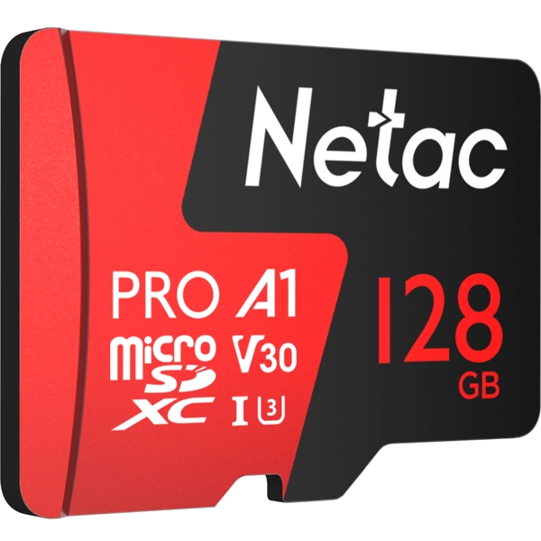 მეხსიერების ბარათი Netac NT02P500PRO-128G-S, 128GB, MicroSDXC, C10, V30, A1, Black