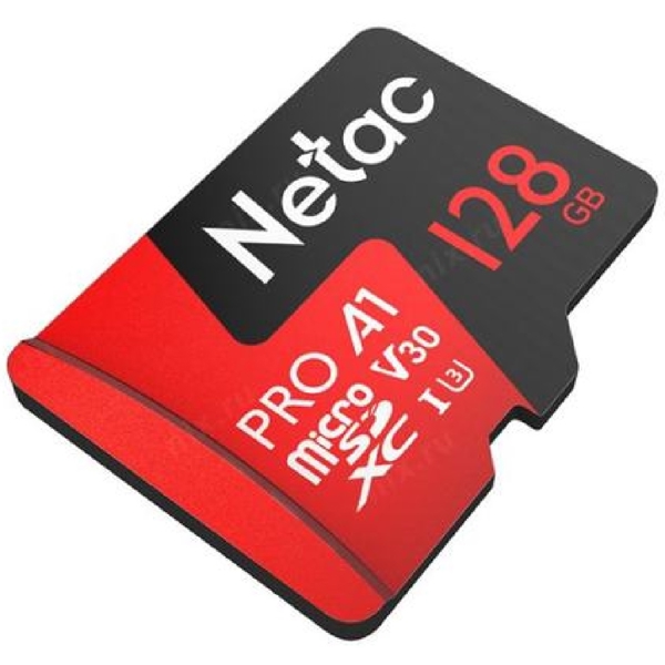 მეხსიერების ბარათი Netac NT02P500PRO-128G-S, 128GB, MicroSDXC, C10, V30, A1, Black