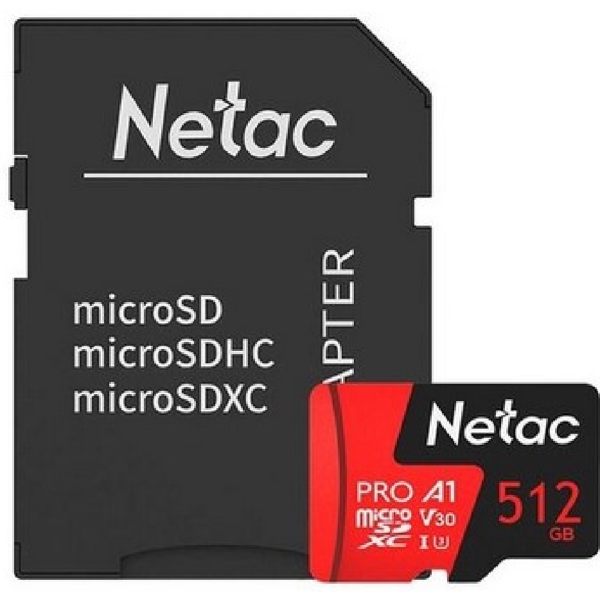 Netac NT02P500PRO-512G-S, 512GB, MicroSDXC, V30, A1, UHS-I, C10, Black