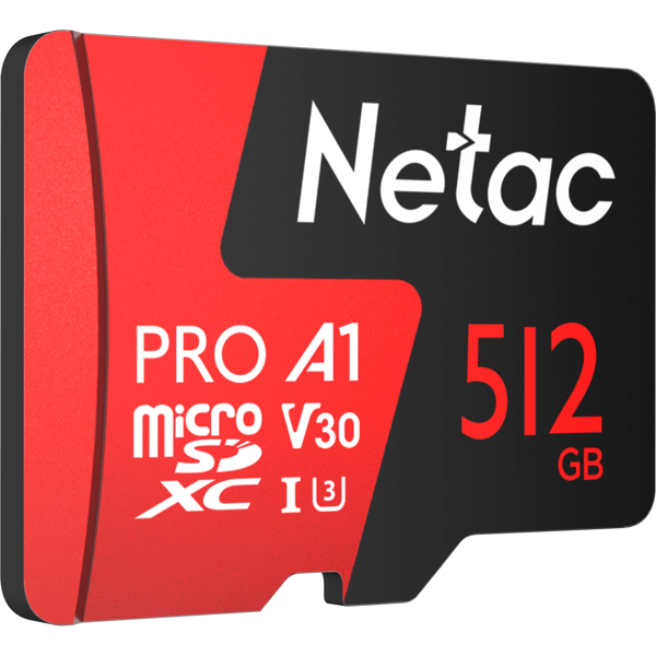 Netac NT02P500PRO-512G-S, 512GB, MicroSDXC, V30, A1, UHS-I, C10, Black