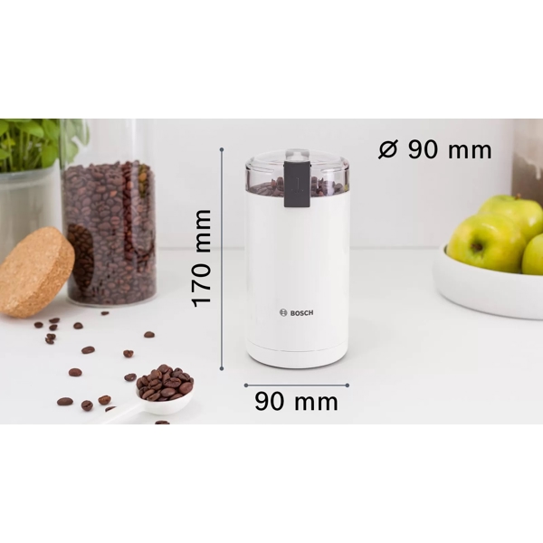 ყავის საფქვავი Bosch TSM6A011W, 180W, Electric Coffee Grinder, White