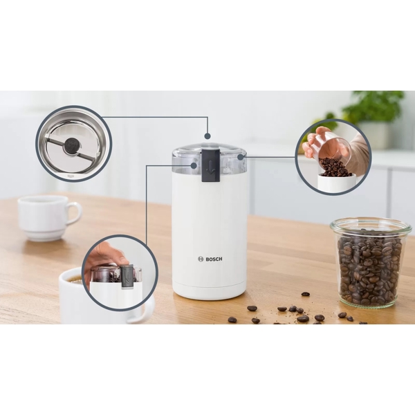 ყავის საფქვავი Bosch TSM6A011W, 180W, Electric Coffee Grinder, White