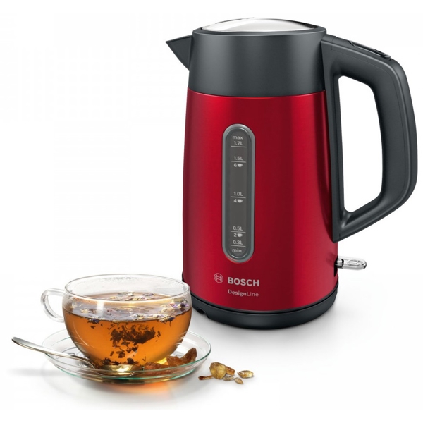 ელექტრო ჩაიდანი Bosch TWK4P434, 2400W, 1.7L, Electric Kettle, Red/Black