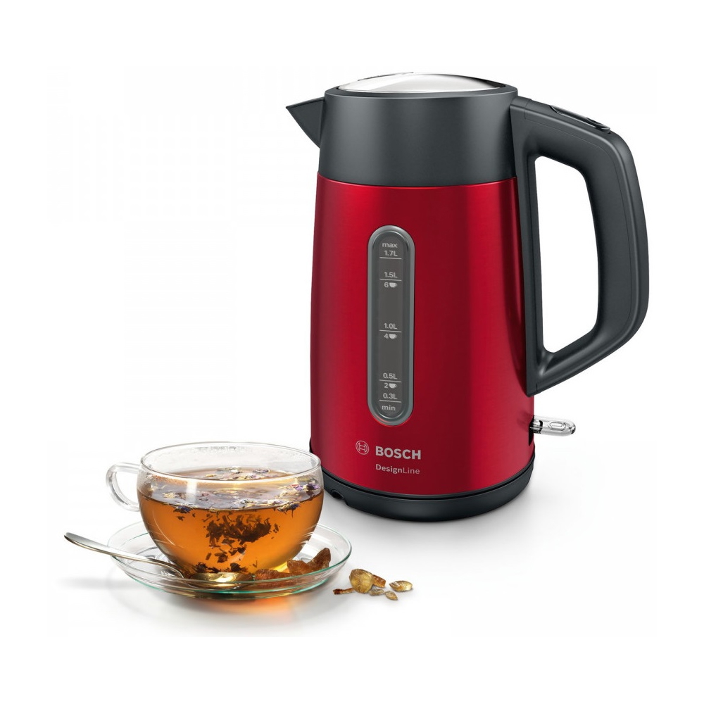 ელექტრო ჩაიდანი Bosch TWK4P434, 2400W, 1.7L, Electric Kettle, Red/Black