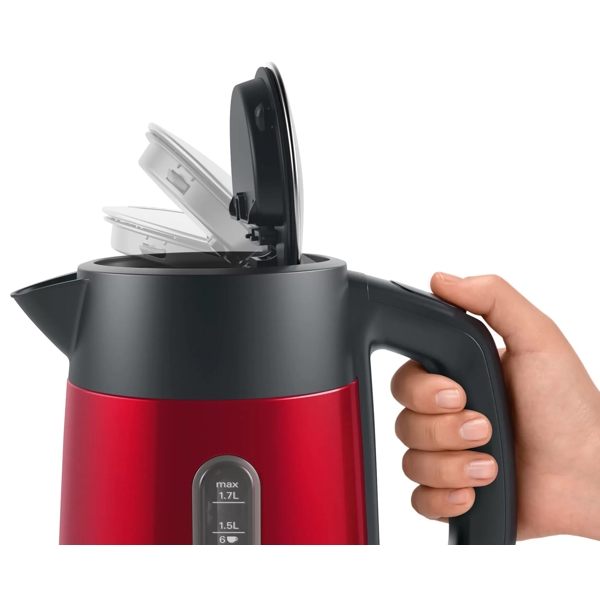 ელექტრო ჩაიდანი Bosch TWK4P434, 2400W, 1.7L, Electric Kettle, Red/Black