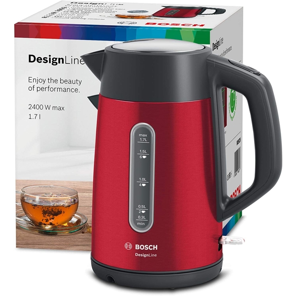 ელექტრო ჩაიდანი Bosch TWK4P434, 2400W, 1.7L, Electric Kettle, Red/Black