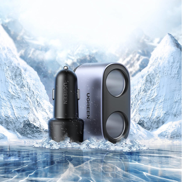 მანქანის დამტენი UGREEN CD252 (30886), 120W, Type-c, USB-A Car Charger with Dual Expansion Ports, Gray