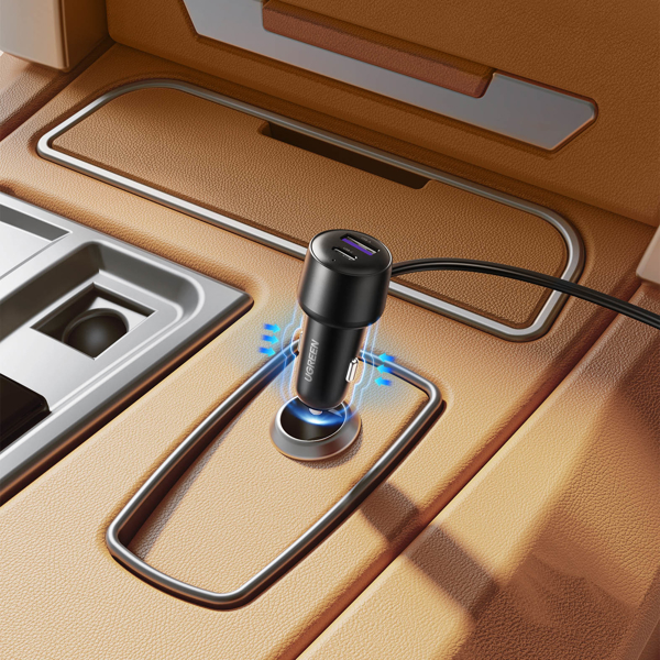 მანქანის დამტენი UGREEN CD252 (30886), 120W, Type-c, USB-A Car Charger with Dual Expansion Ports, Gray