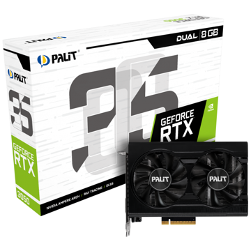 ვიდეო დაფა Palit NE63050018P1-1070D, GeForce RTX 3050 Dual, 8GB, 128bit, HDMI, DP, DVI-D, Black