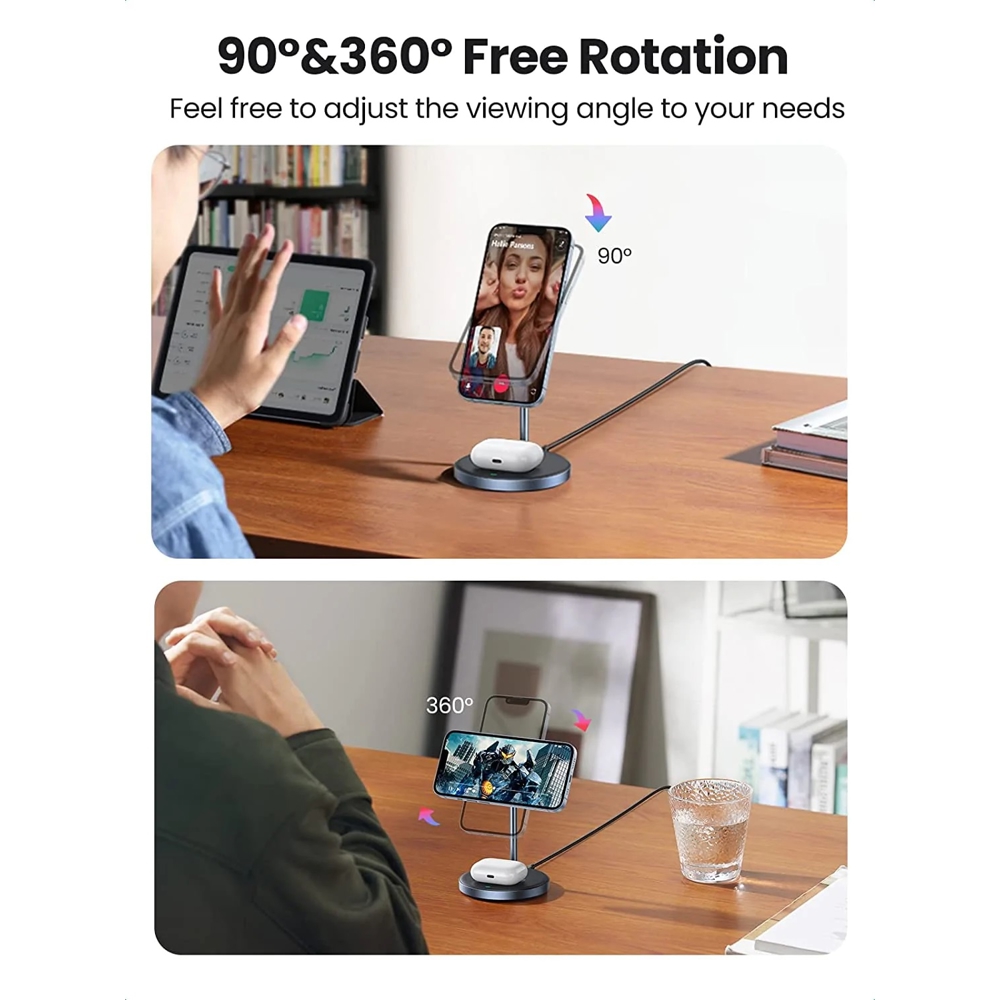 UGREEN CD317 (90668), 2-in-1 MagSafe Magnetic Wireless Charger, Black/Blue