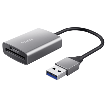 ბარათის წამკითხველი Trust Dalyx, USB-A Connector With Memory Card Reader, Grey