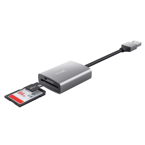 ბარათის წამკითხველი Trust Dalyx, USB-A Connector With Memory Card Reader, Grey