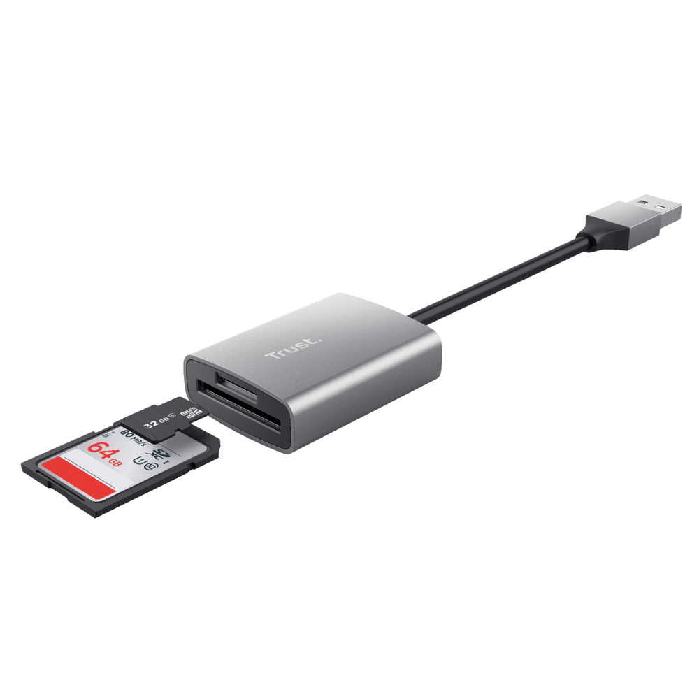 ბარათის წამკითხველი Trust Dalyx, USB-A Connector With Memory Card Reader, Grey
