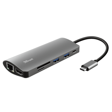 USB-C ადაპტერი Trust Dalyx 7-in-1 USB-C Adapter, Gray