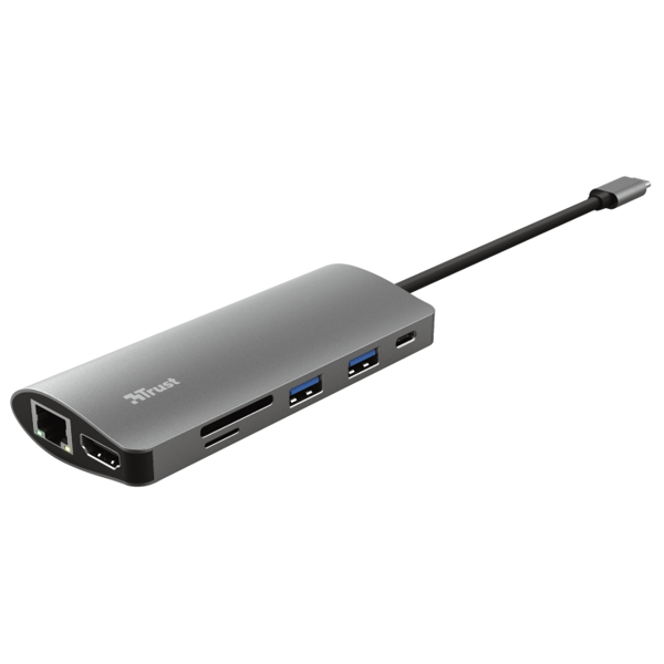 USB-C ადაპტერი Trust Dalyx 7-in-1 USB-C Adapter, Gray