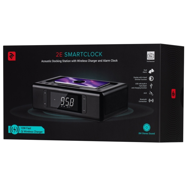 სმარტ საათი 2E 2E-AS01QIBK, Smart Clock Wireless Charging, BT, 3.5mm, Black