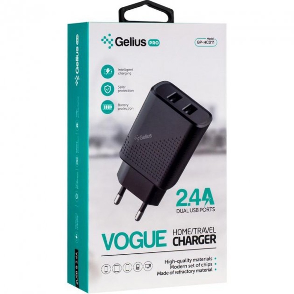 დამტენი Gelius GP-HC011 Pro, 2XUSB, Black