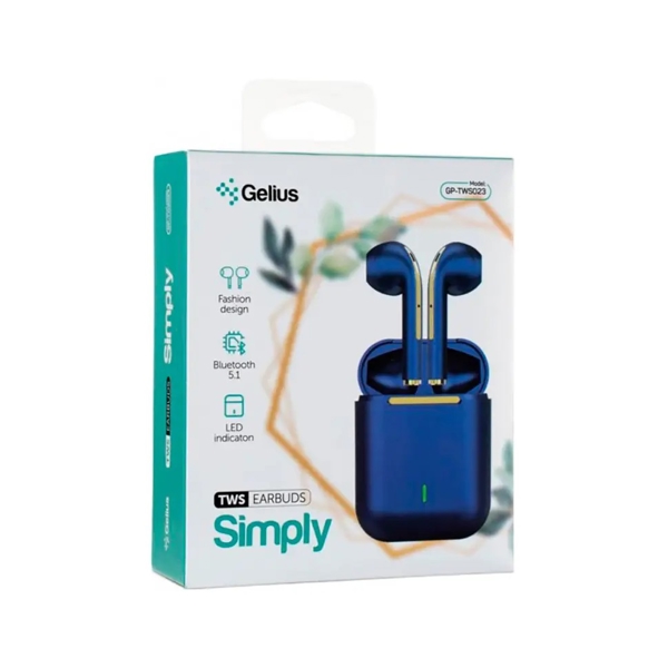 ყურსასმენი Gelius GP-TWS023 Pro Simply, Headphones, Wireless, Bluetooth, Blue