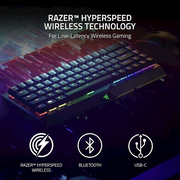 Razer RZ03-03890100-R3M1 BlackWidow V3 Mini, Wireless, RGB, USB, BT, 2.4 Ghz, Gaming Keyboard, Black