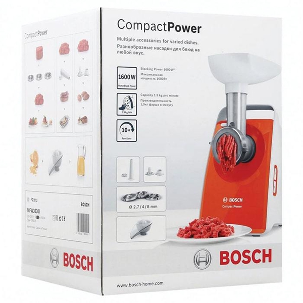 ხორცსაკეპი Bosch MFW3630I, 1600W, Meat Grinder, White/Orange