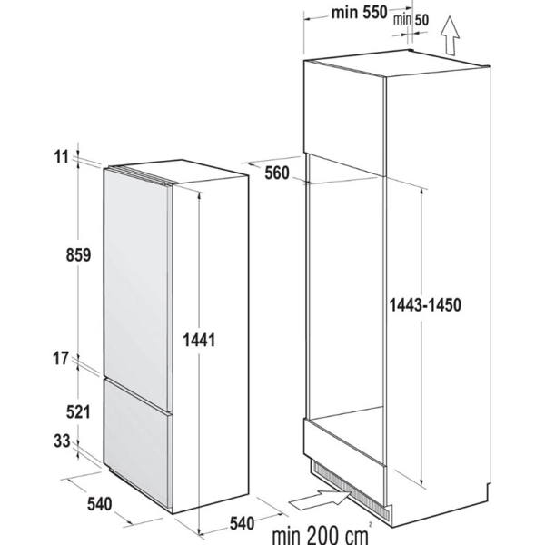 ჩასაშენებელი მაცივარი Gorenje RKI4151P1, F, 212L, 39Db, Built-in Refrigerator, White