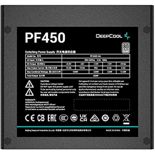 DeepCool PF450, 450W, 80 Plus, Power Supply, Black