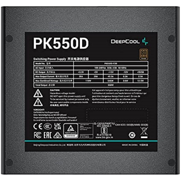 DeepCool PK550D, 550W, 80 Plus Bronze, Power Supply, Black