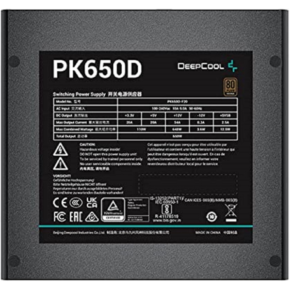 კვების ბლოკი DeepCool PK650D, 650W, 80 Plus, Power Supply, Black