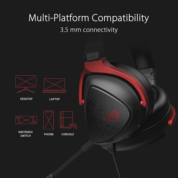 ყურსასმენი Asus 90YH03JC-B1UA00 ROG Delta S Core, Gaming Headset, Wired, 3.5mm Jack, Black/Red