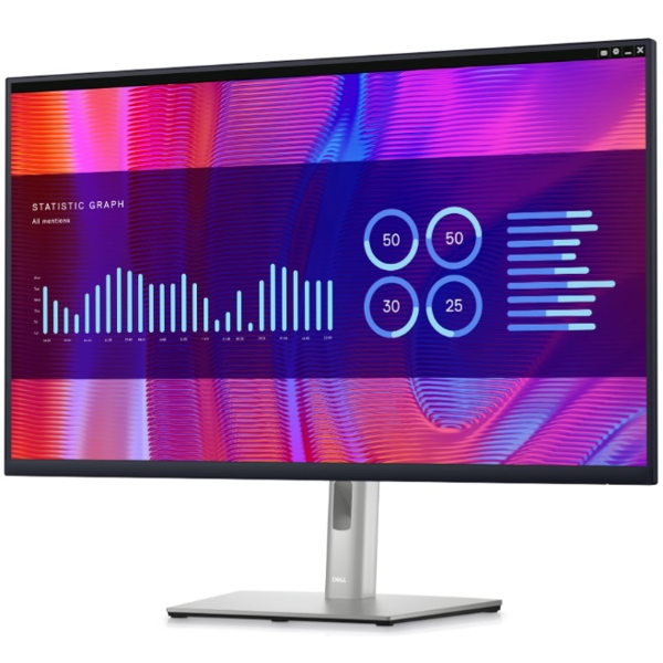 Dell P3223D, 31.5", Monitor, QHD, IPS, HDMI, DP, USB, RJ45, Silver/Black