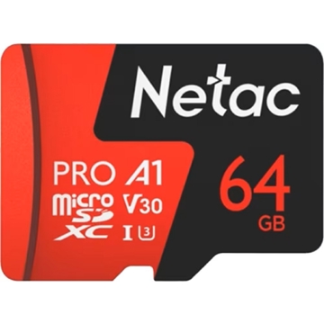 მეხსიერების ბარათი Netac NT02P500PRO-064G-R, 64GB, MicroSDXC, C10, Black