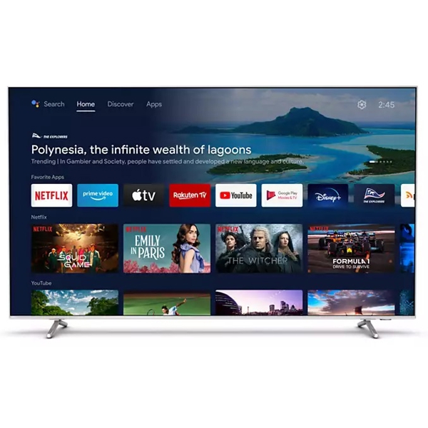ტელევიზორი Philips 75PUS8807/12, 75", 4K UHD, Smart TV, Android, HDMI, USB, WIFI, BT, Silver	