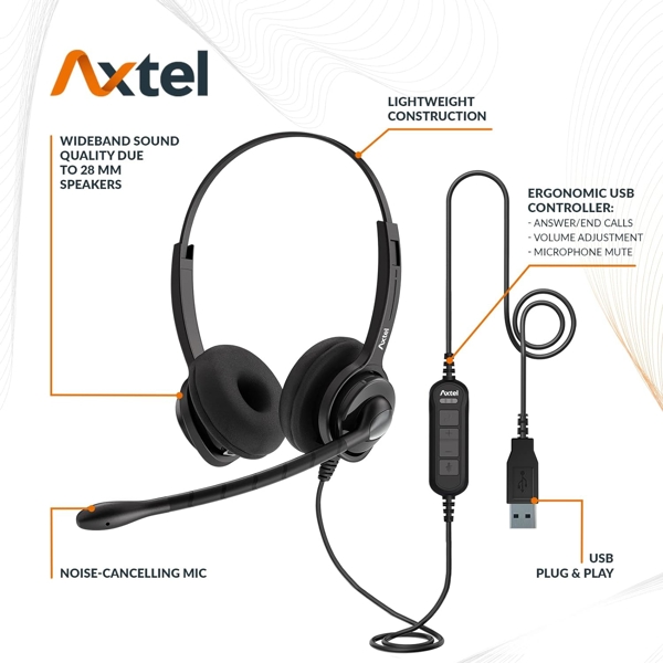 AxTel AXH-MS2D, Headset, Wired, USB, Black