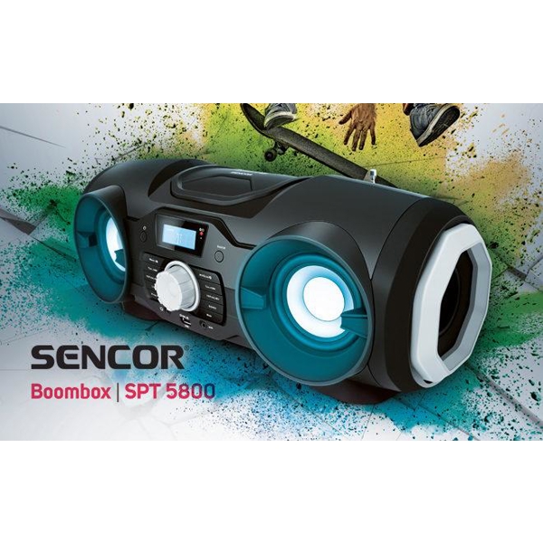 აუდიო სისტემა Sencor SPT 5800, 25W, FM, CD, BT, MP3, USB, AUX, Boombox, Black