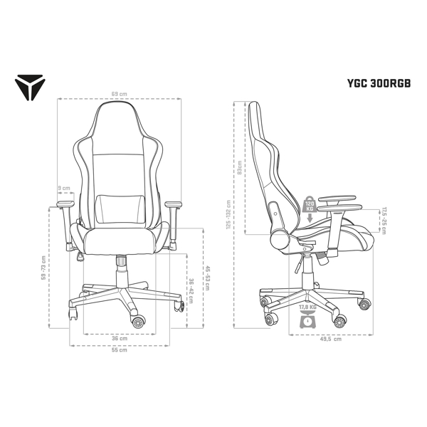 გეიმერული სავარძელი Yenkee YGC 300RGB, Gaming Chair, Black