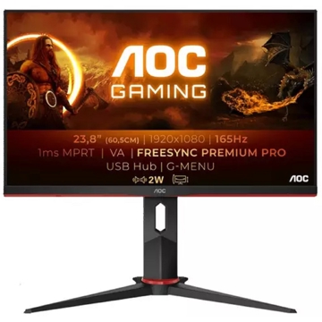 AOC 24G2SU/BK, 23.8", Monitor, FHD, VA, HDMI, DP, USB, VGA, Black/Red