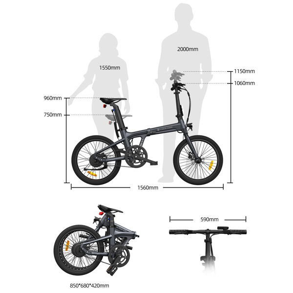 ელექტრო ველოსიპედი ADO A20 Lite, 350W, Smart APP, Folding Electric Bike, 30KM/H, Gray