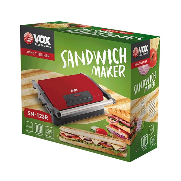 სენდვიჩის აპარატი VOX SM123R, 700W, Sandwich Maker, Red