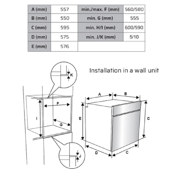 ჩასაშენებელი ელექტრო ღუმელი Vox EBB2121IXXL/WT, 1400W, 65L, Built-In, Silver