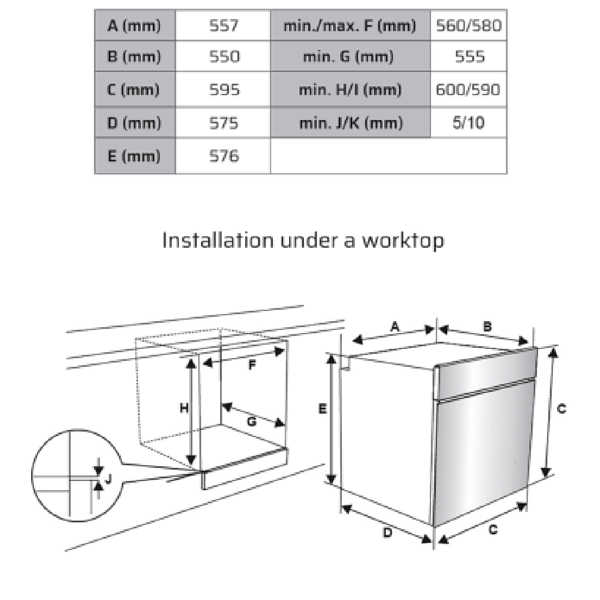 ჩასაშენებელი ელექტრო ღუმელი Vox EBB2121IXXL/WT, 1400W, 65L, Built-In, Silver