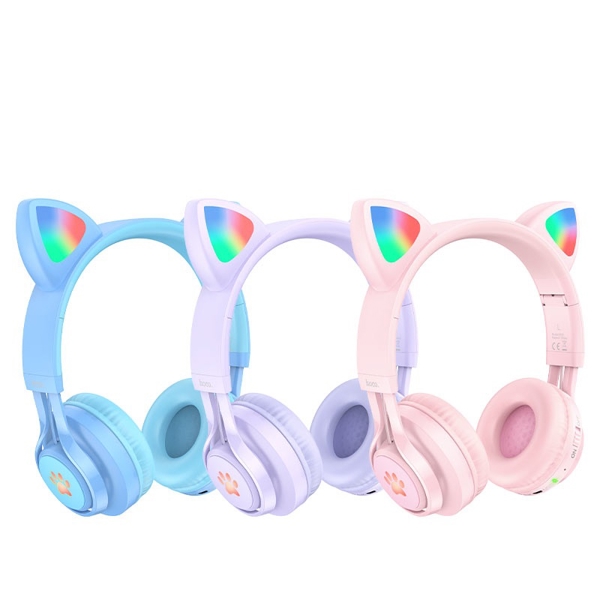 ყურსასმენი Hoco W39 Cat Ear, Headset, Wireless, Bluetooth, 3.5mm, Pink