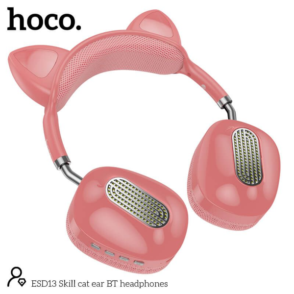 ყურსასმენი Hoco ESD13 Skill Cat Rar, Headset, Wireless, Bluetooth, 3.5mm, Pink