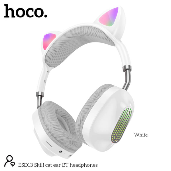 ყურსასმენი Hoco ESD13 Skill Cat Rar, Headset, Wireless, Bluetooth, 3.5mm, White