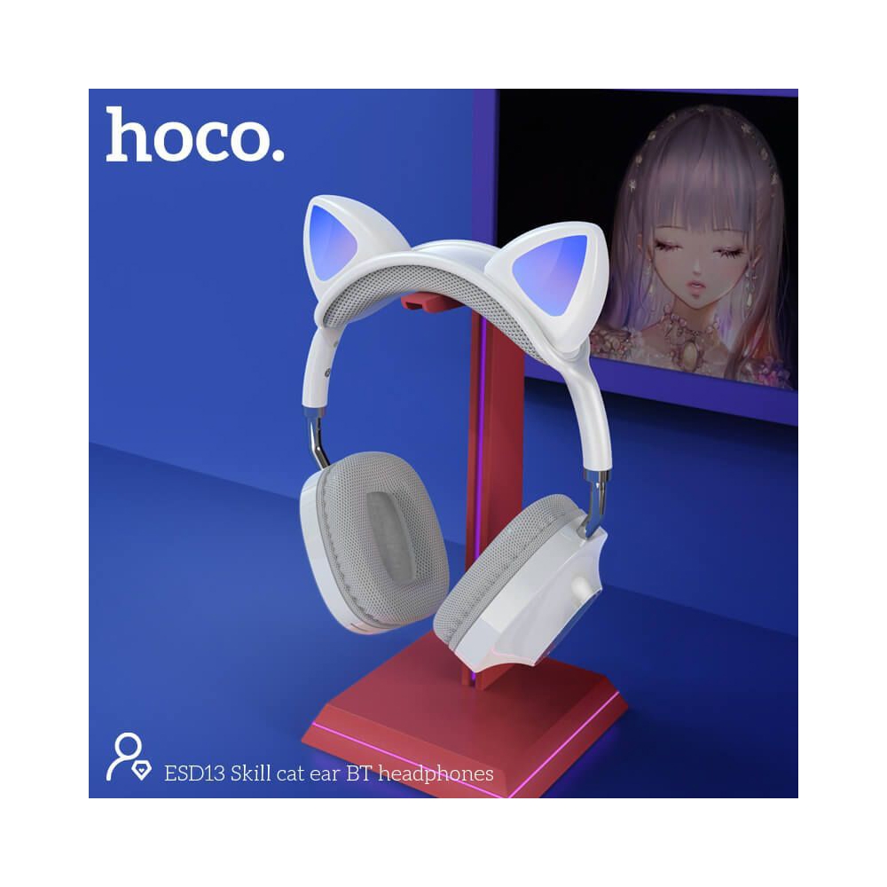 ყურსასმენი Hoco ESD13 Skill Cat Rar, Headset, Wireless, Bluetooth, 3.5mm, White