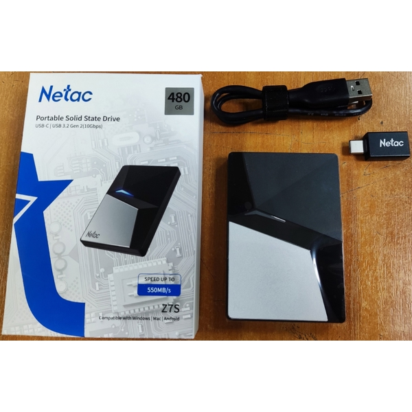 Netac NT01Z7S-480G-32BK, 480GB, External SSD, 1.8'', USB 3.2 Gen 2, Black/Gray